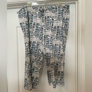 Sleep leisure 100% cotton capris size 2X, white with teal& black bedtime sayings